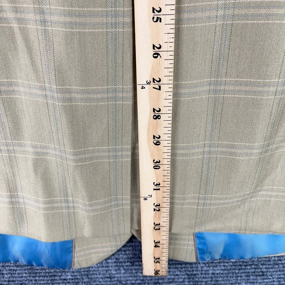 Alan Flusser Worsted Wool‎ Bamboo Plaid Blazer Sport Coat Tan Blue 46L Mens